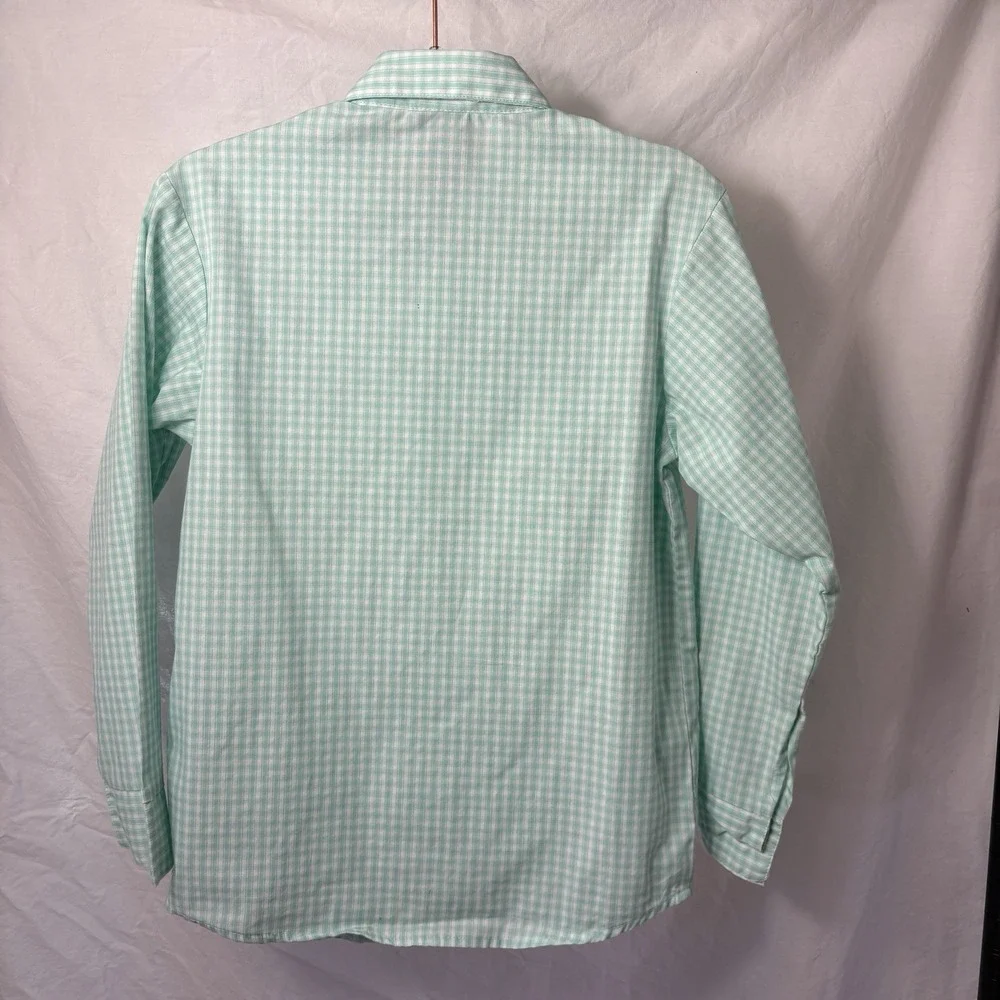 IZOD Boys Kids Checkered Button Down Shirt‎ Mint Green Long Sleeve Size 7R